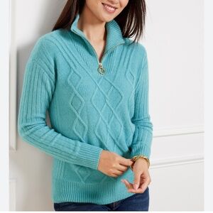Talbots Cable Knit Half-Zip Sweater Teal XL Cozy Soft Winter Casual Classic